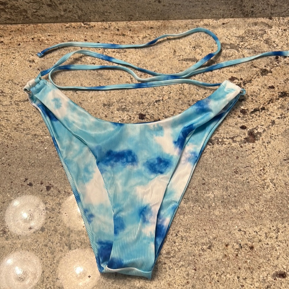 Blue Tie Dyed Tie Waist Bikini Bottoms